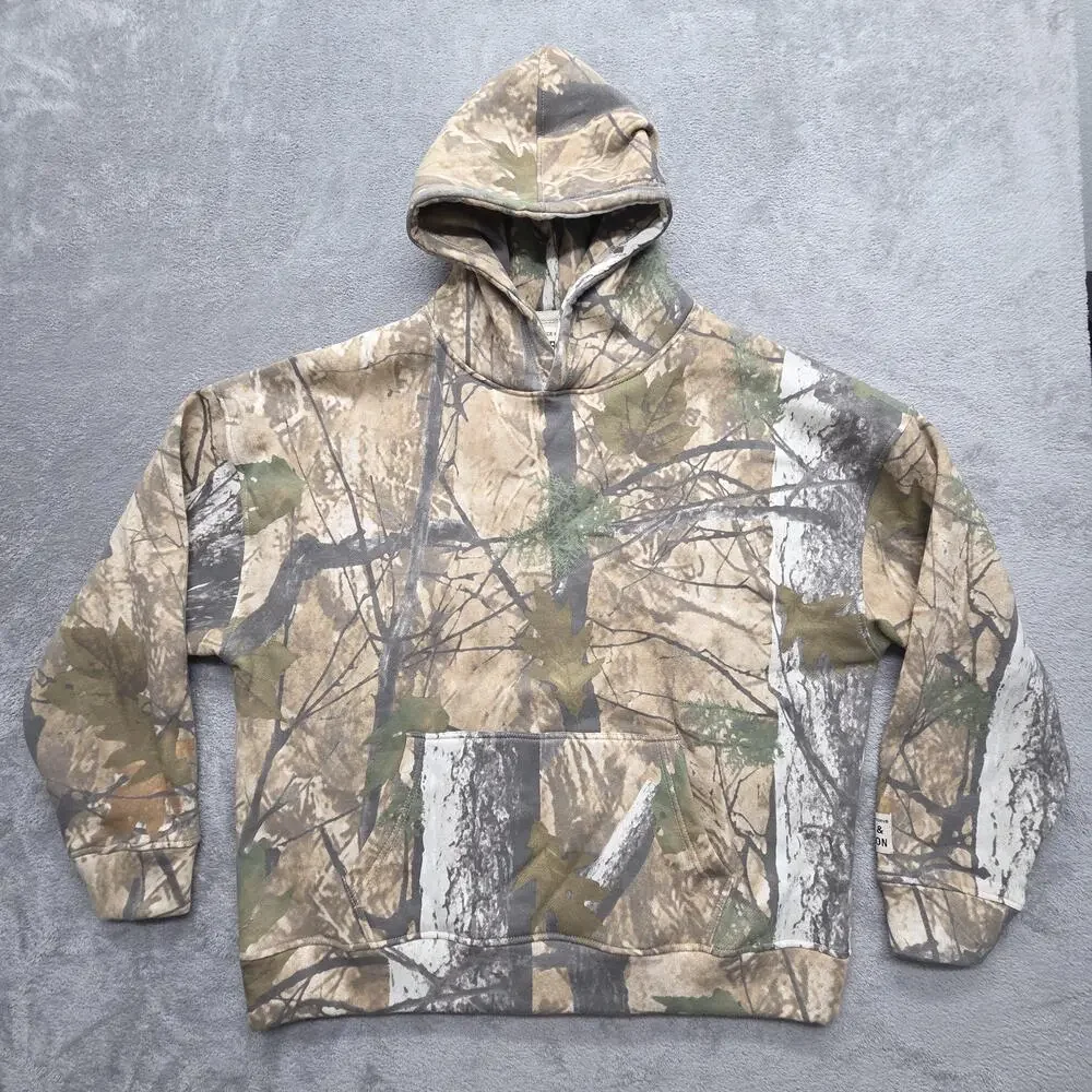 Art & Motion Hoodie Mens M Beige Pullover Hooded Camouflage Lined Fleece